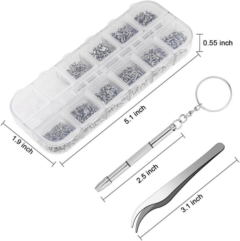 Weico 1100Pcs Eyeglasses Repair Kit, Tiny Sunglasses Screws, Glasses Screws and 5 Pairs Nose Pads with Micro Screwdriver Tweezer for Watch Clock Spectacle Eye Glass Repair - Image 4
